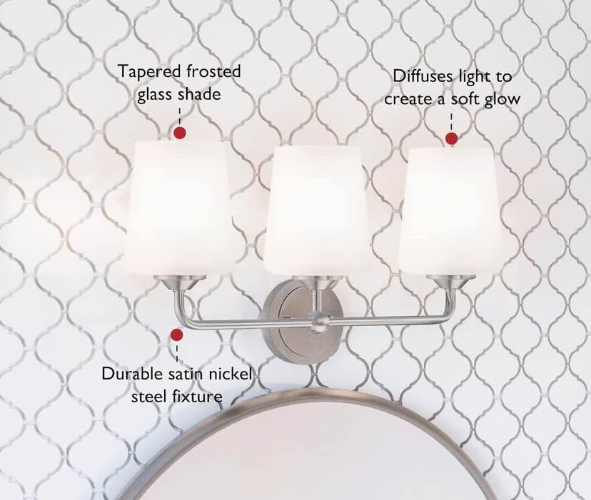 Satin Nickel Vanity Light - 3-Light Bathroom Fixture