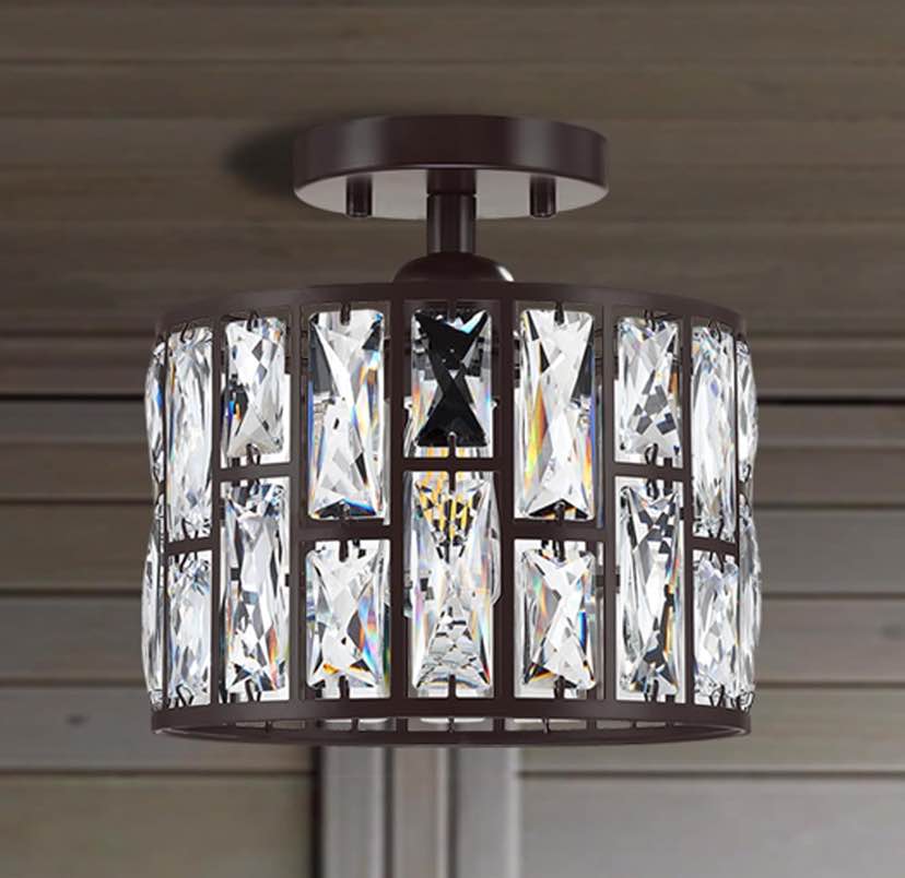 Crystal Drum Semi-Flush Mount Light - Oil Rubbed Bronze