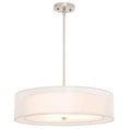 Brushed Nickel Drum Pendant Light - White Fabric Shade