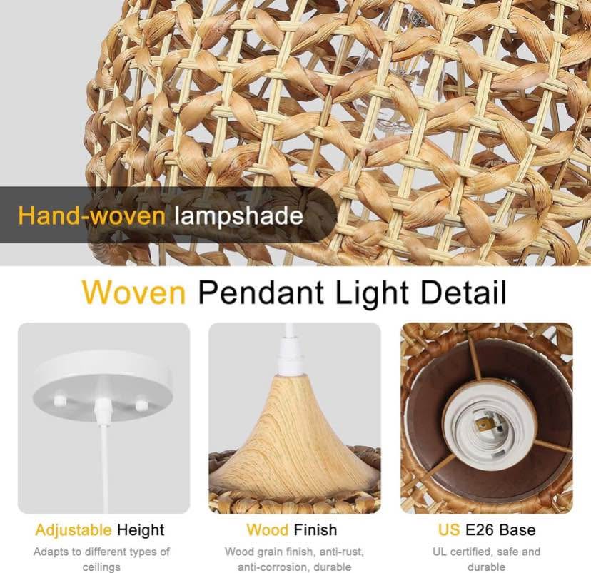 Rattan Pendant Light – Natural Wicker Hanging Fixture