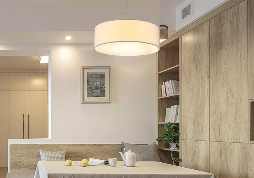 Drum Pendant Light - White Fabric Shade
