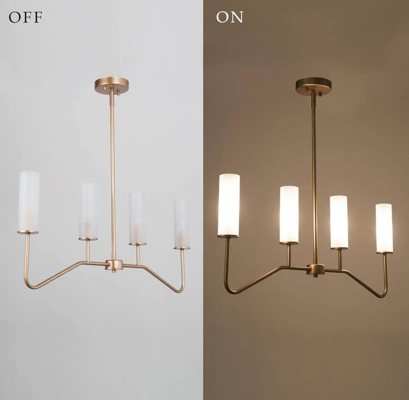 4-Light Brass Chandelier with Frosted Glass Shades
