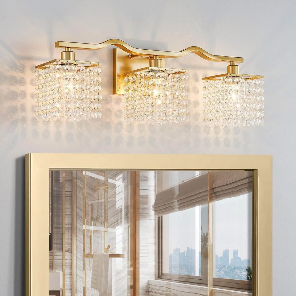 Gold 3-Light Crystal Vanity Light