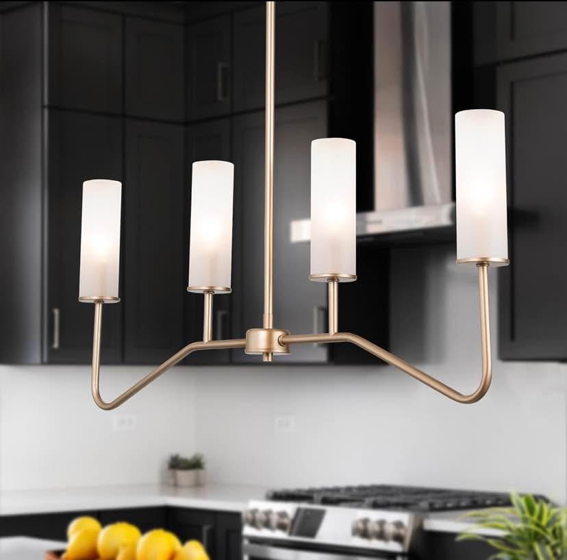 4-Light Brass Chandelier with Frosted Glass Shades
