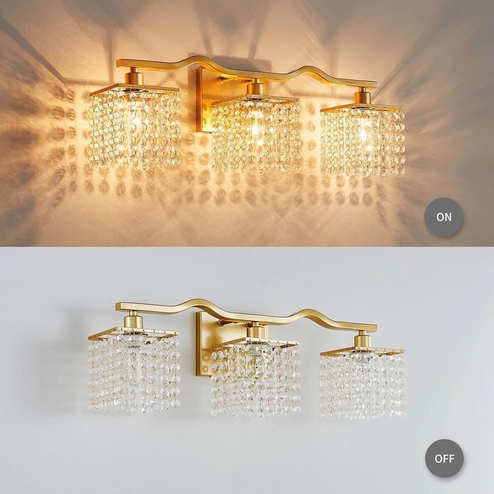 Gold 3-Light Crystal Vanity Light
