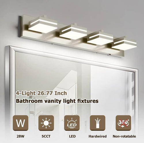 4-Light Bathroom Vanity Light – Brushed Finish LED Fixture