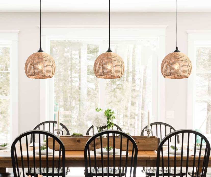 Three Dome‑Style Hemp Rope Pendants