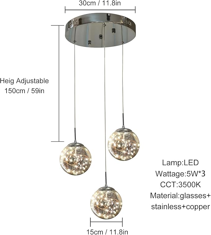 Triple Globe Chandelier – Floating Glass Pendant