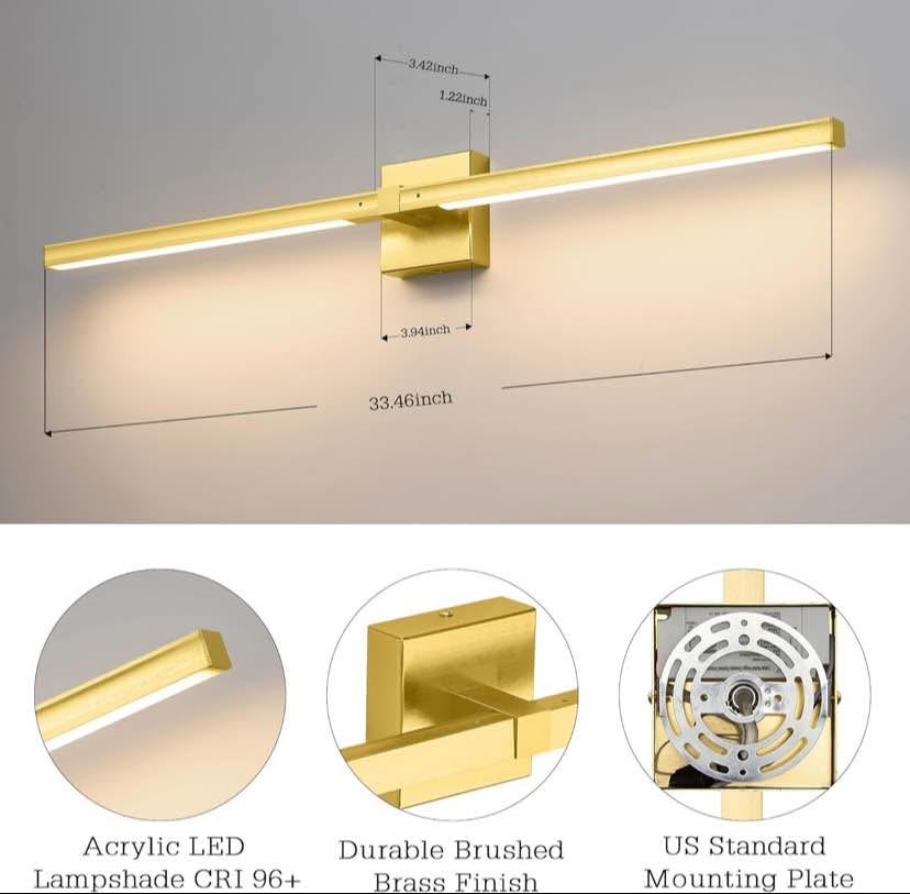360° Rotatable LED Vanity Light Bar – Brushed Brass