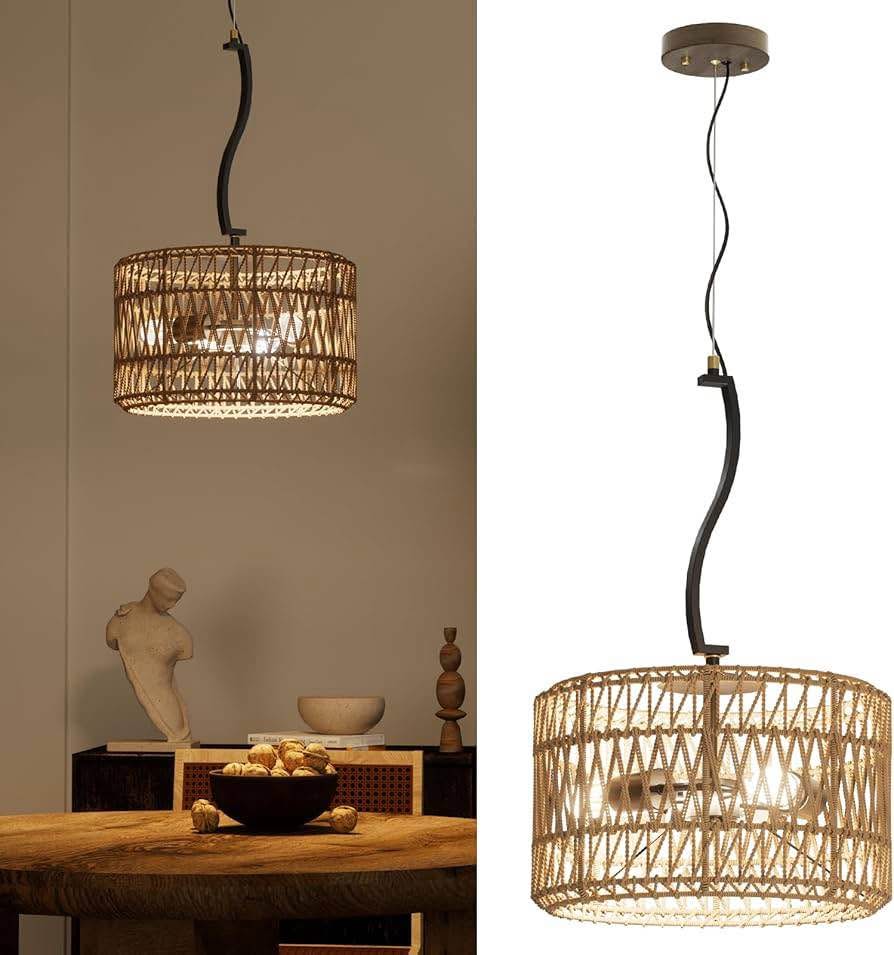Boho Woven Rattan Pendant Light