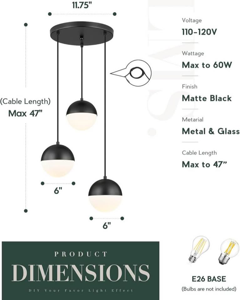 Black & White Globe Pendant Trio