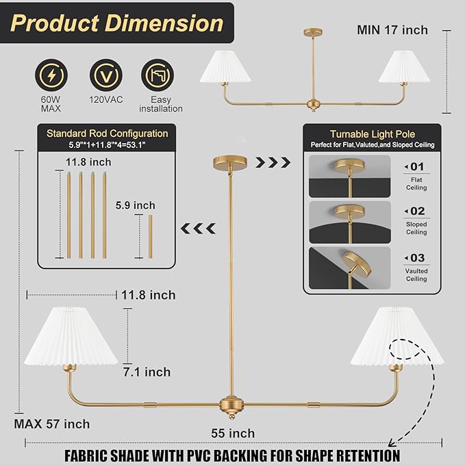 2-Light Gold Chandelier