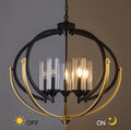 Black & Gold Globe Orb Chandelier with Glass Cylinders