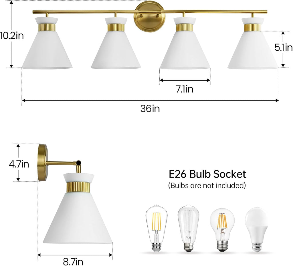 Gold 4-Light Vanity Fixture – Frosted Glass Elegance