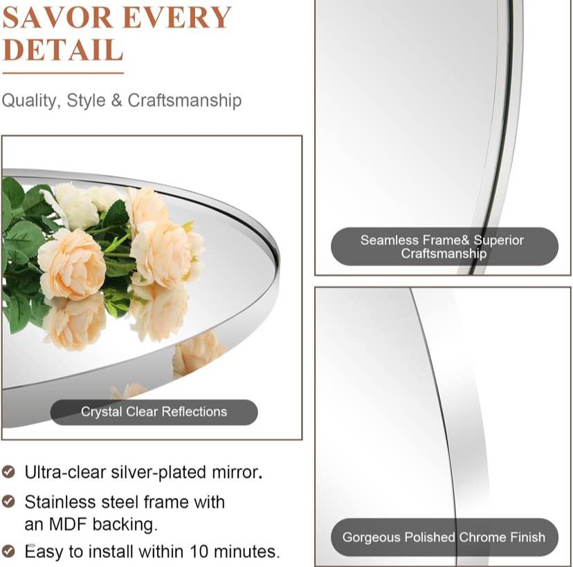 Chrome-Framed Wall Mirror – Silver-Plated Glass & Sleek Design