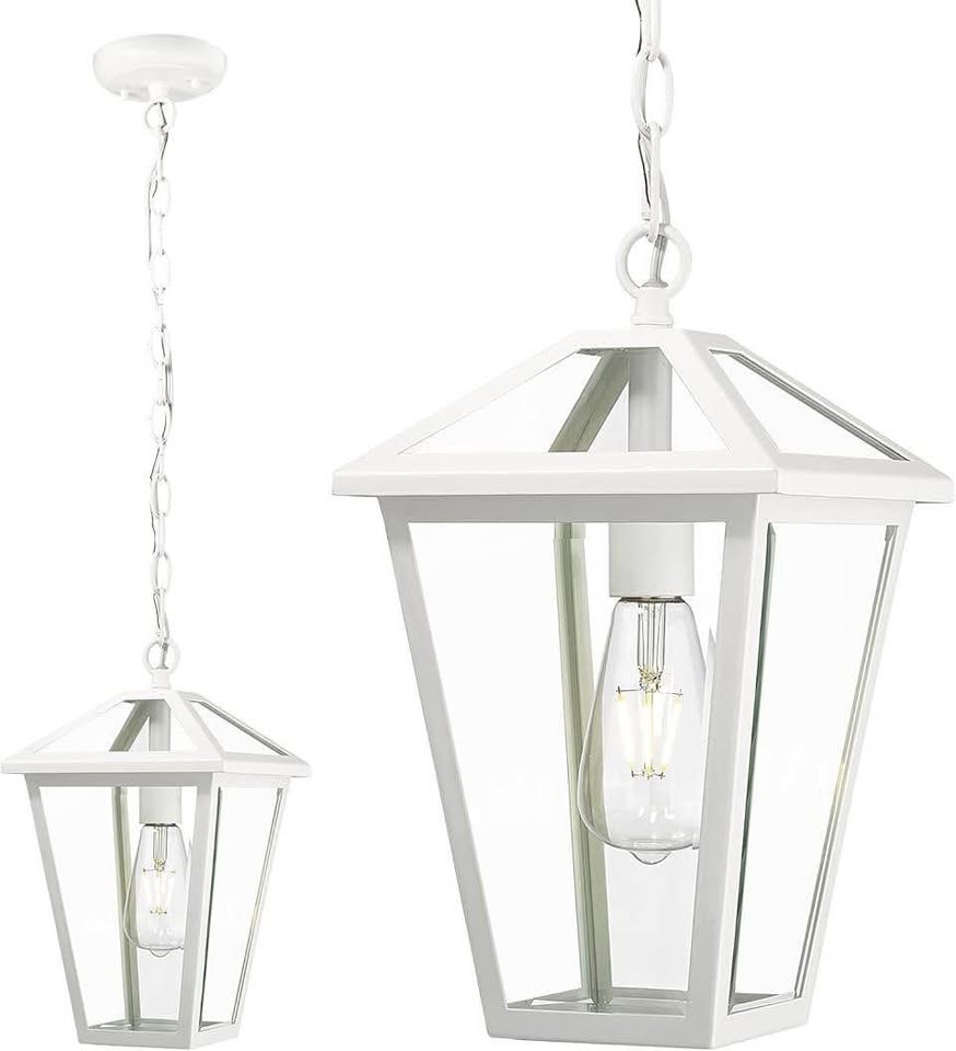 White Farmhouse Lantern Pendant Light - Classic Hanging Light Fixture