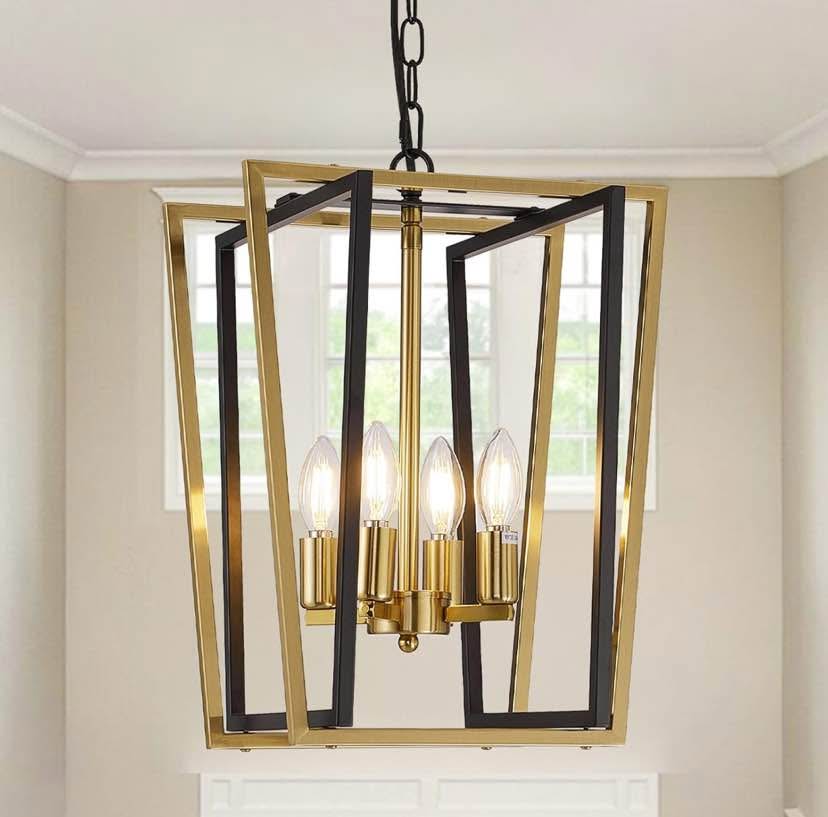 Black & Gold 4-Light Geometric Pendant