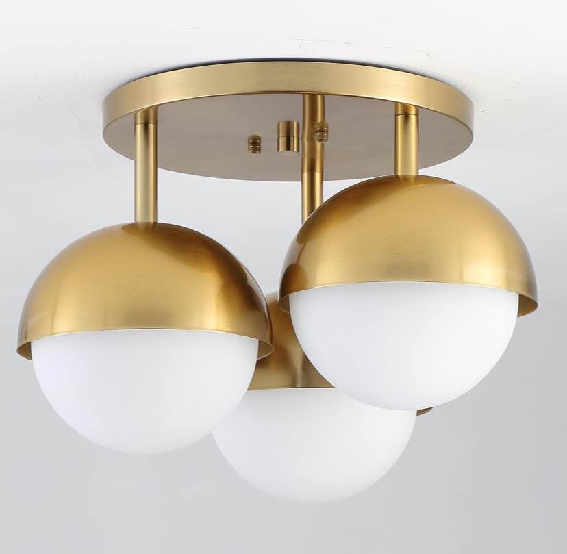 3 Globe Gold and White Semi-Flush Mount Ceiling Light