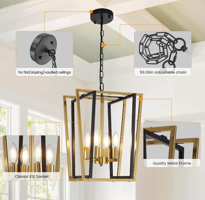 Black & Gold 4-Light Geometric Pendant