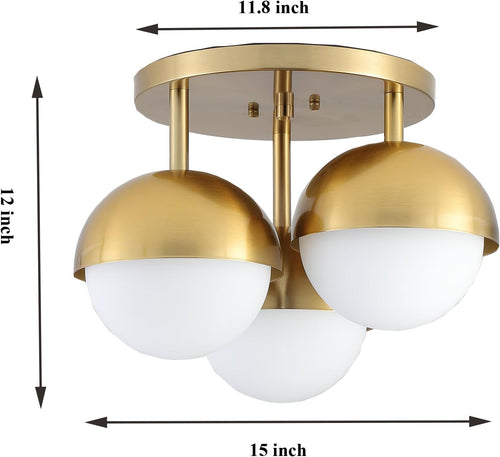3 Globe Gold and White Semi-Flush Mount Ceiling Light