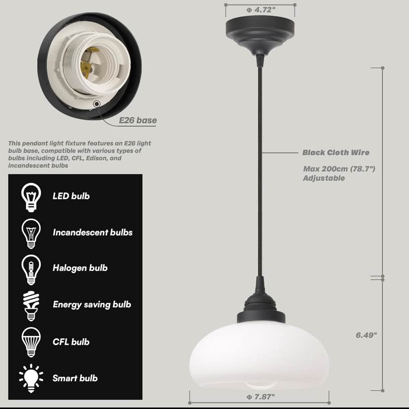 Modern Frosted Glass Dome Pendant Light