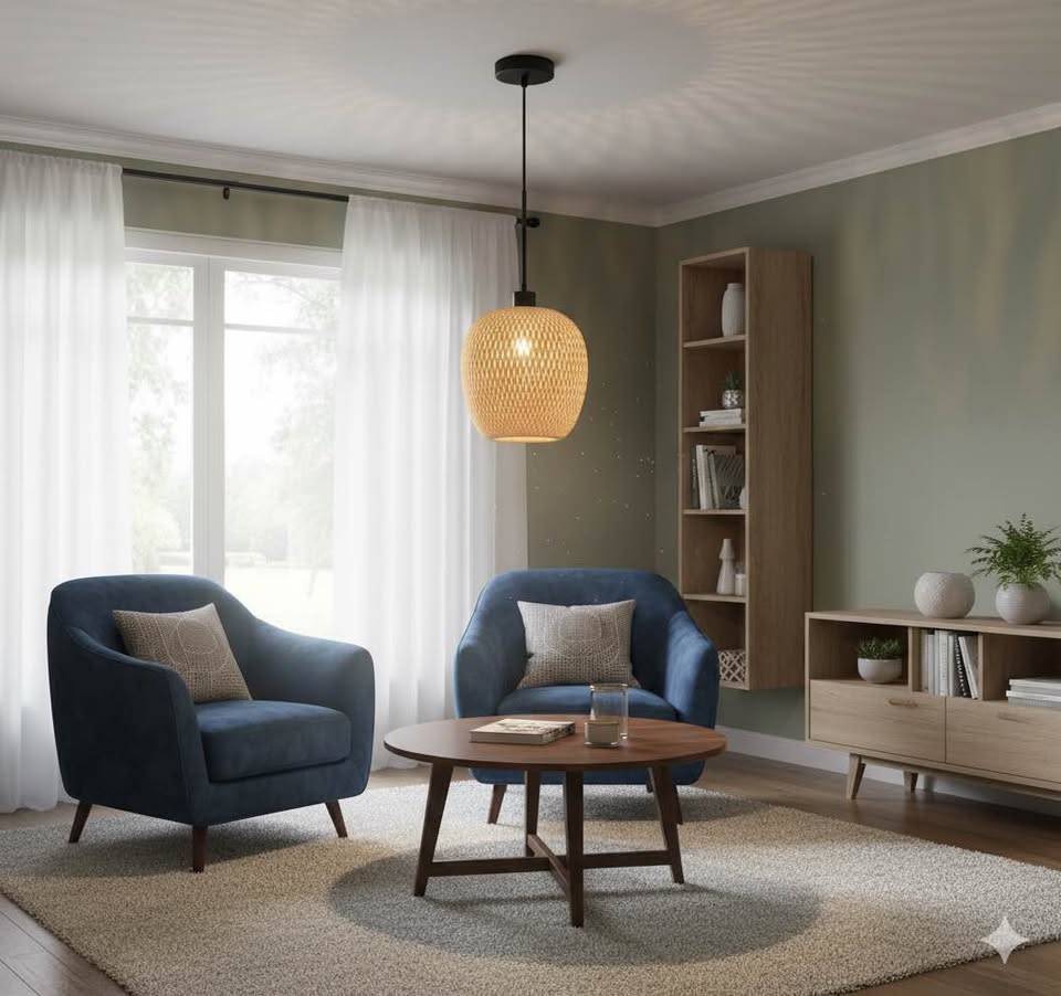 Modern Rattan Style Pendant Light - Woven Shade