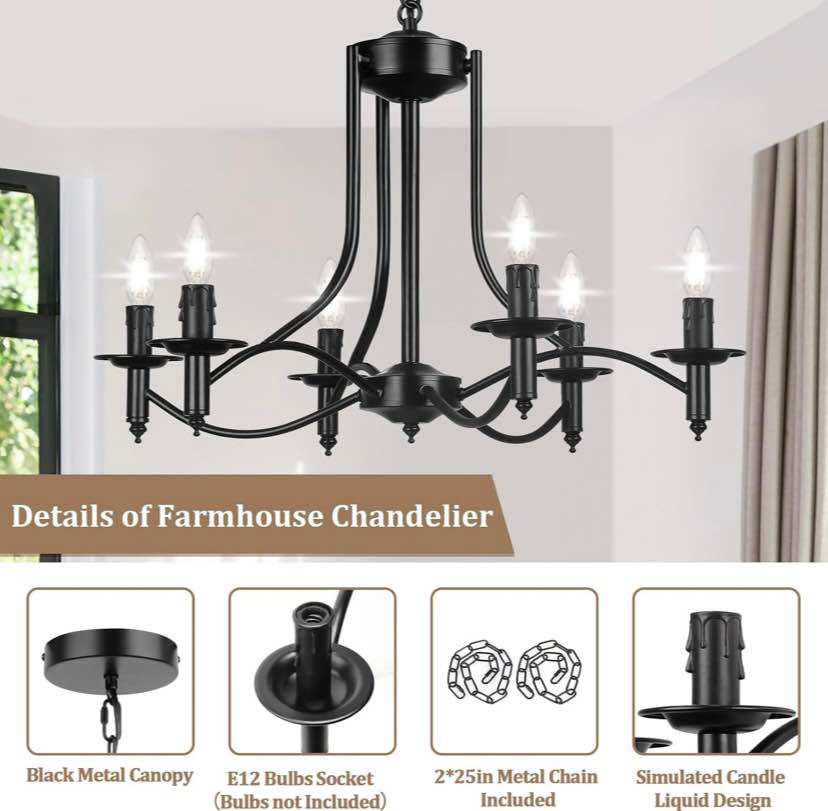 Black Candle-Style 6- Light Chandelier