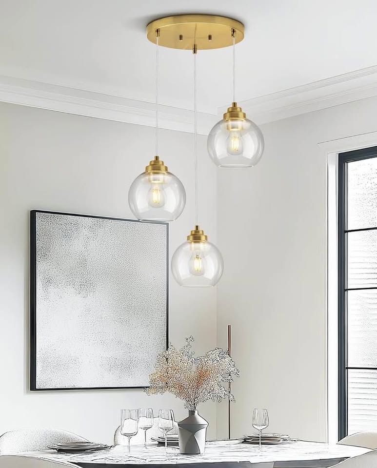 Gold Glass Pendant Light – Triple Globe Ceiling Fixture