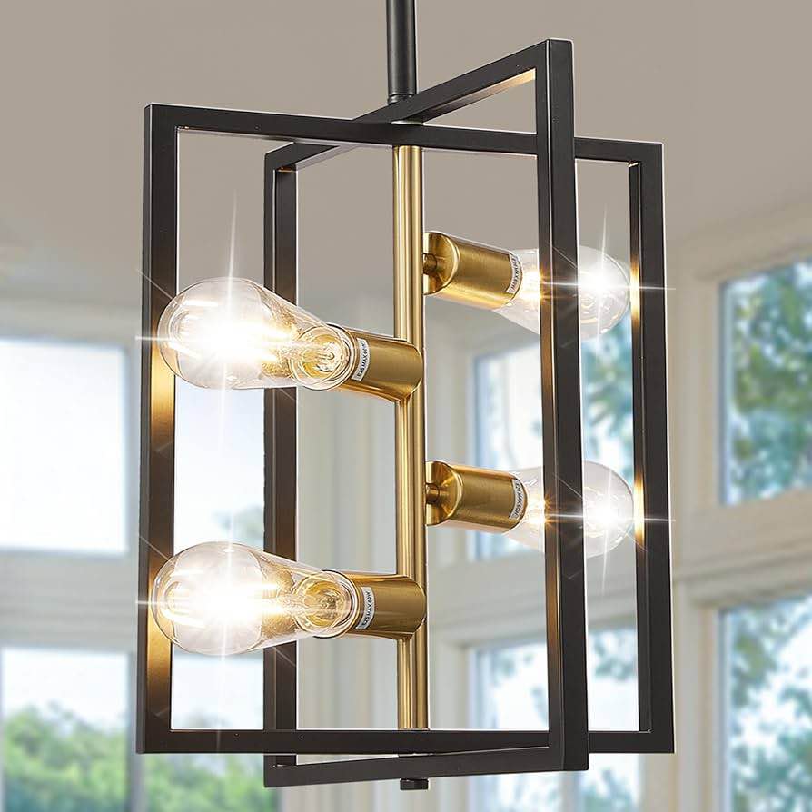 Black & Gold Rustic Farmhouse Chandelier - 4 Lights