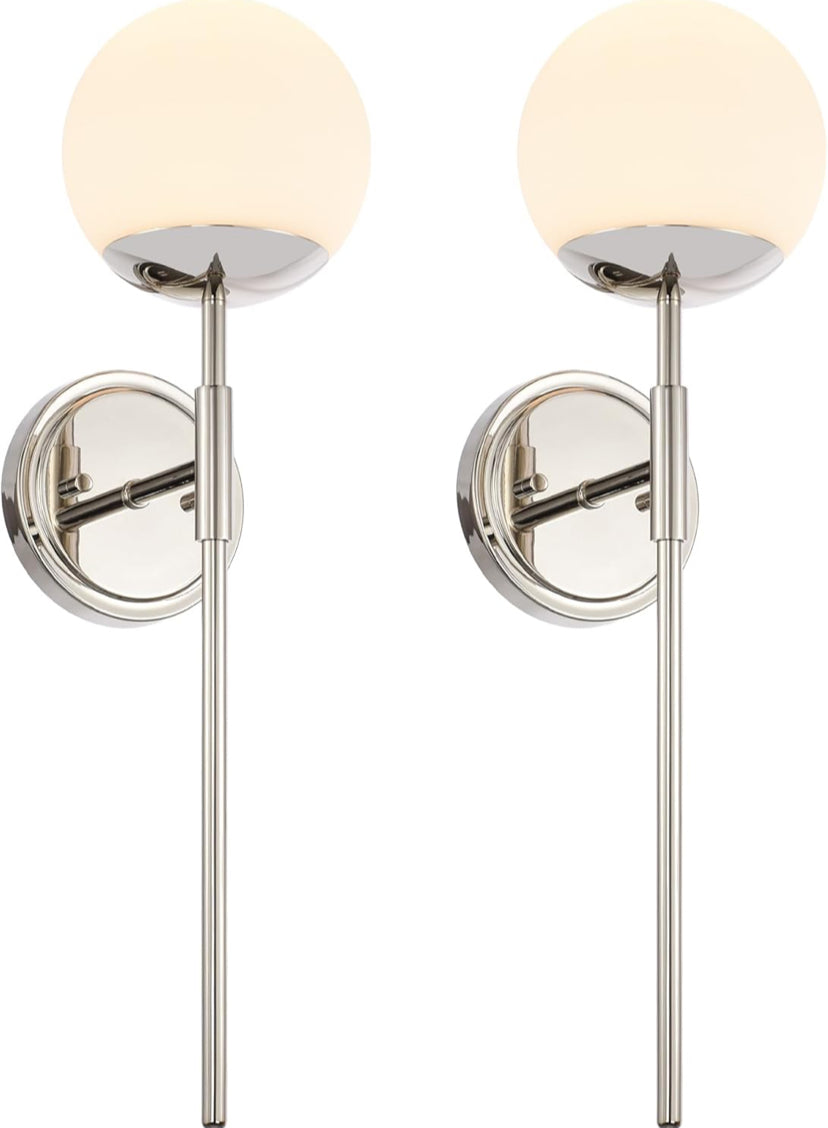 Modern Globe Wall Sconces – Brushed Metal & Frosted Glass (Set of 2)