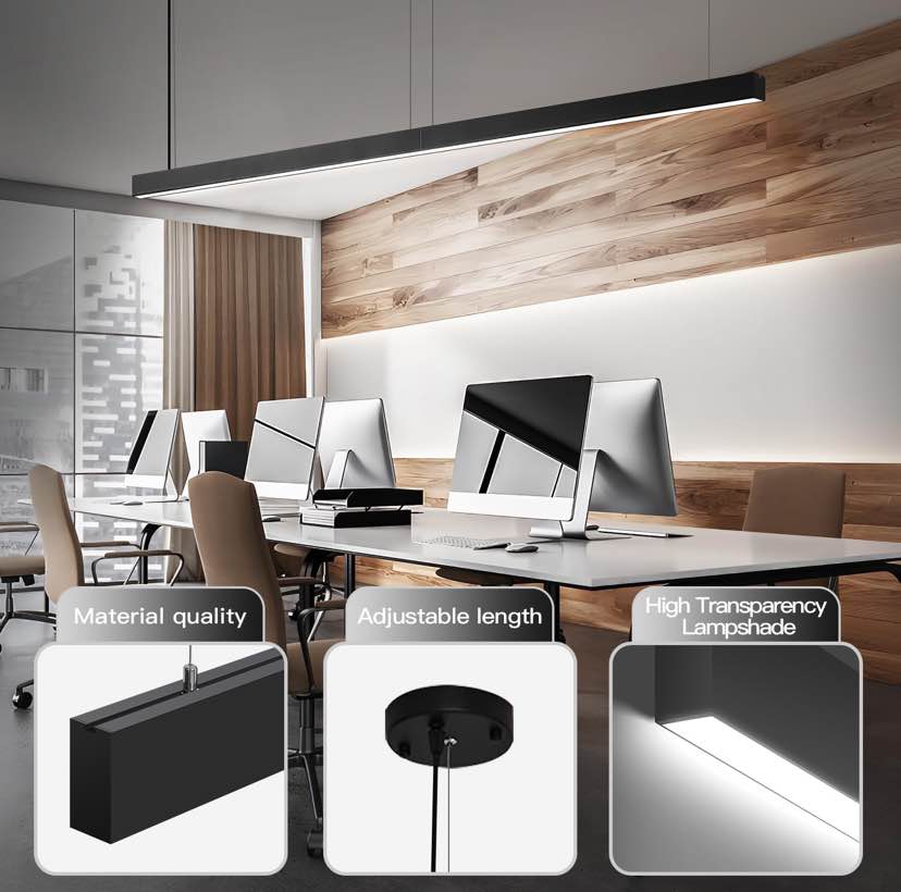 Black Rectangular Linear Pendant Light with Integrated LED