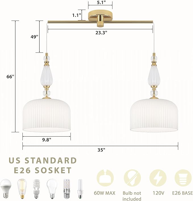 Elegant Pleated Double Pendant Light – Gold Accents & Frosted Shades