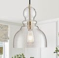 Seeded Glass Pendant Light - Farmhouse Kitchen Island Lighting with Gold Accents