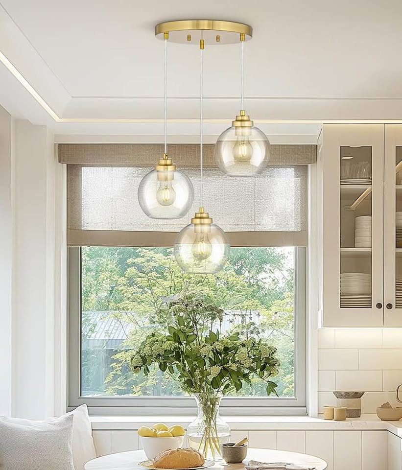 Gold Glass Pendant Light – Triple Globe Ceiling Fixture