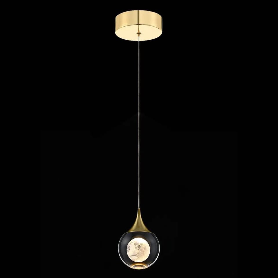 Teardrop Pendant Light – Gold Finish with Globe Glass Shade