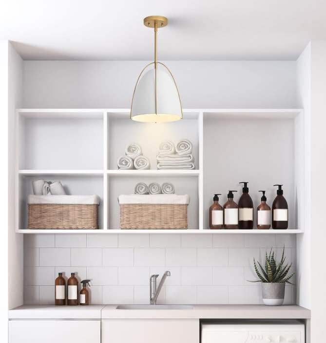 Modern Dome Pendant Light - Gold Frame with White Shade