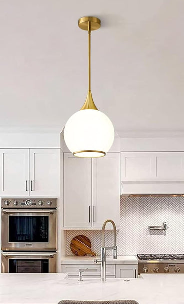 Gold Globe Pendant Light - White Glass Shade