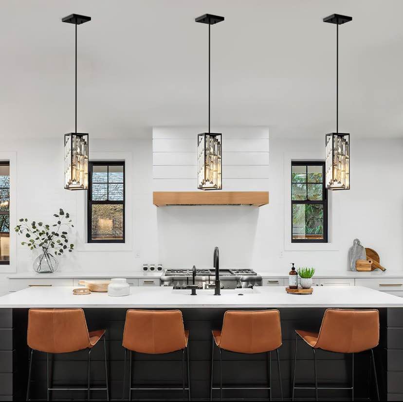 Set of 3 Matte Black Crystal Pendant Lights