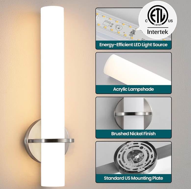 MODERN BRUSHED NICKEL WALL SCONCES – SET OF 2