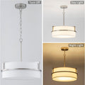 White Drum Pendant Light with Brushed Metal Accents
