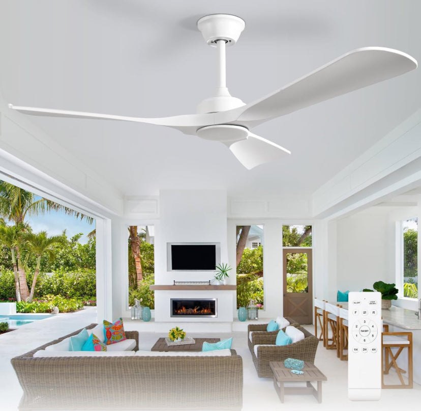 52-Inch White Ceiling Fan with Remote Control • Indoor & Outdoor Ceiling Fan