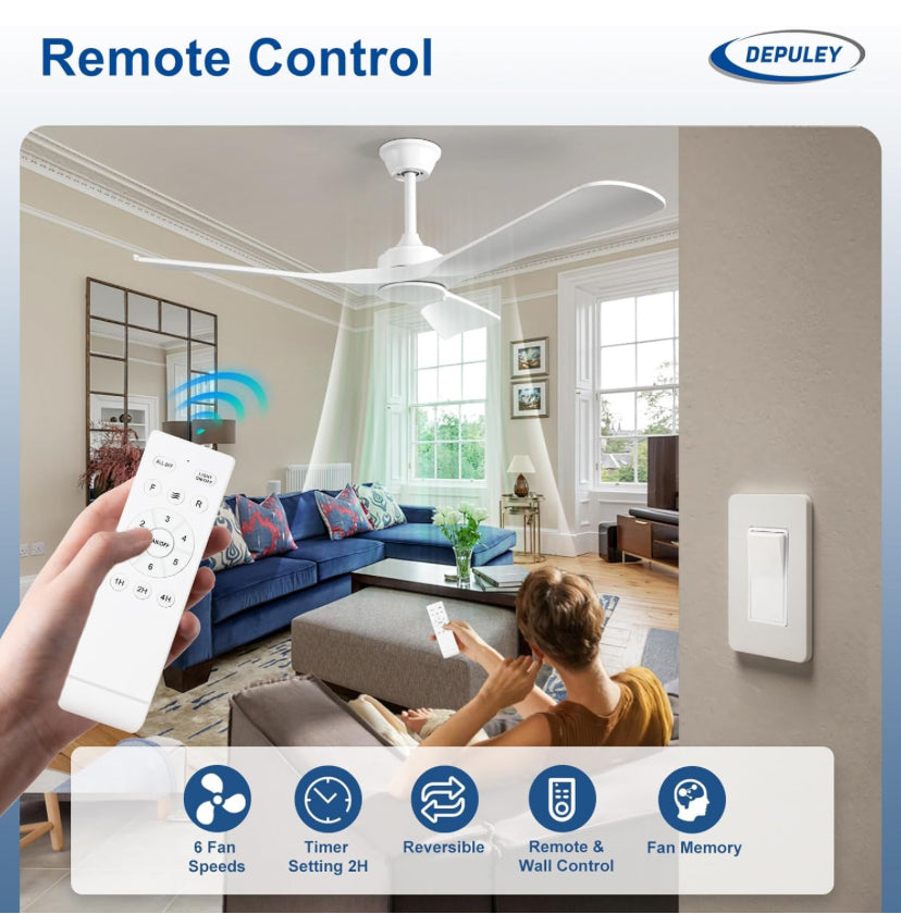52-Inch White Ceiling Fan with Remote Control • Indoor & Outdoor Ceiling Fan