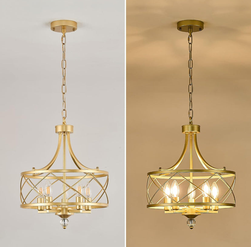 Gold Open‑Frame Chandelier – 4‑Light Lantern Style
