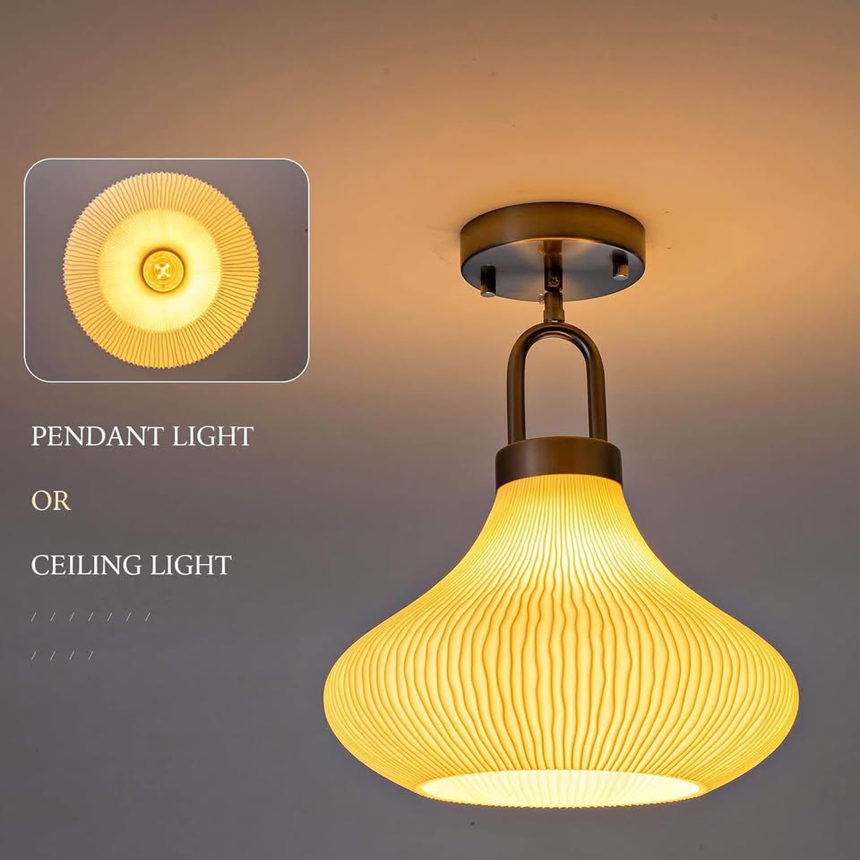 Stylish Kitchen Island Pendant - Ribbed Glass & Nickel Finish