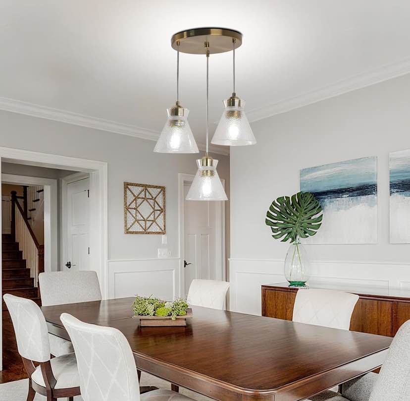 3‑Light Pendant Fixture with Clear Textured Glass