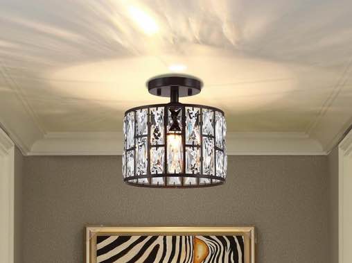 Crystal Drum Semi-Flush Mount Light - Oil Rubbed Bronze