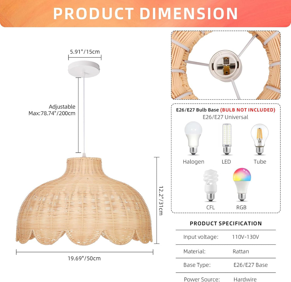 Designer Boho Rattan Pendant Light