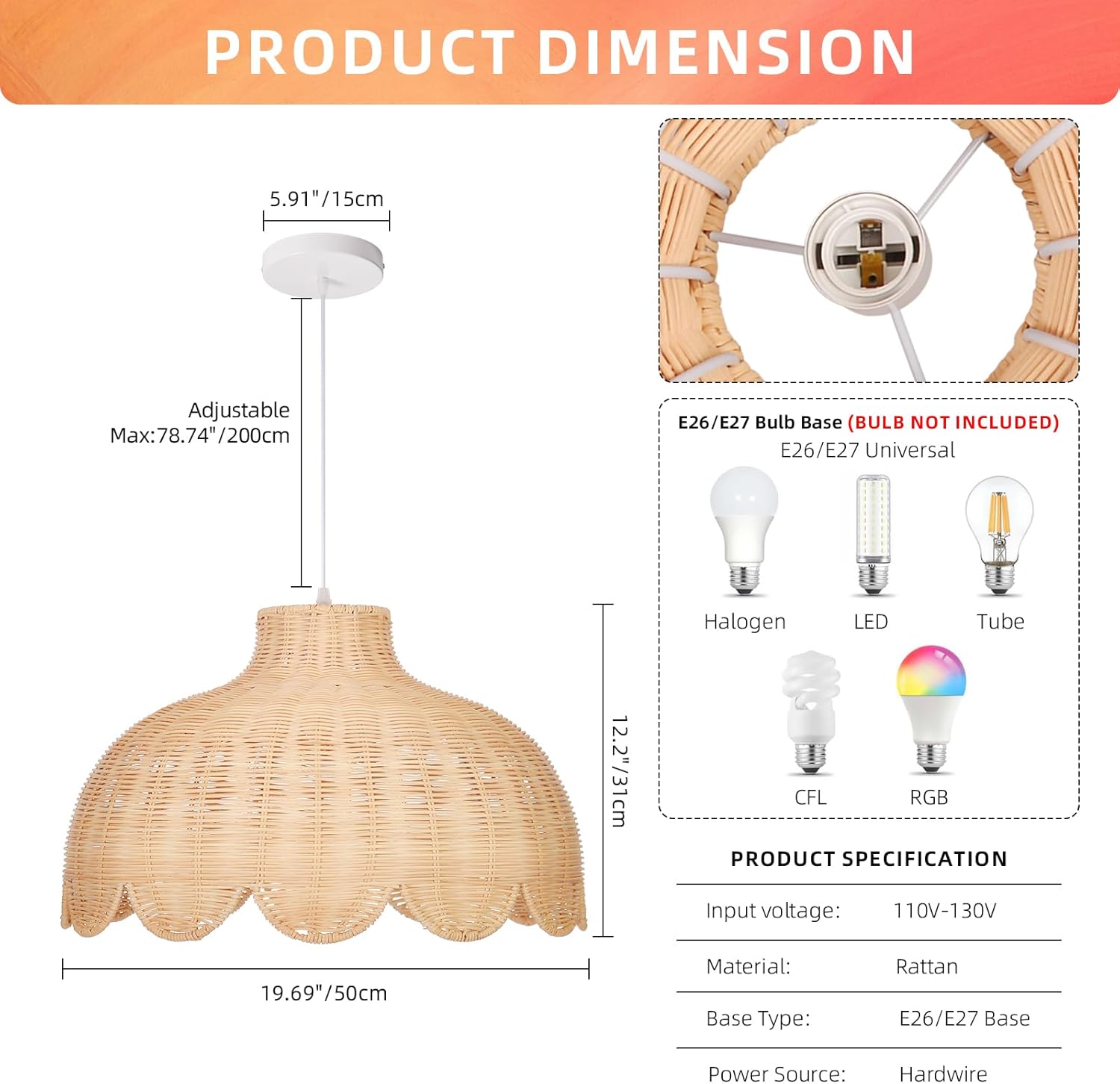 Designer Boho Rattan Pendant Light