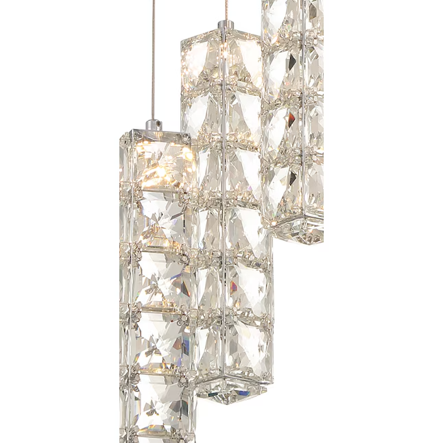 3-Light Crystal Cluster Pendant – Chrome & Stacked Faceted Crystal Tubes